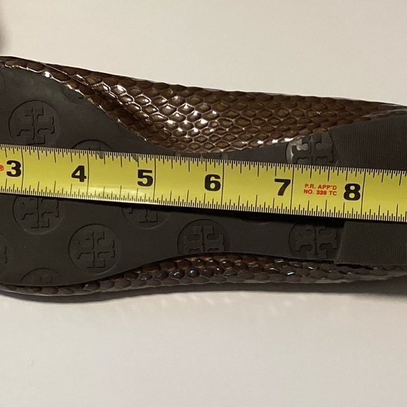 Tory Burch Reva Brown Snake Ballet Flats Gold Logo - Picture 5 of 11